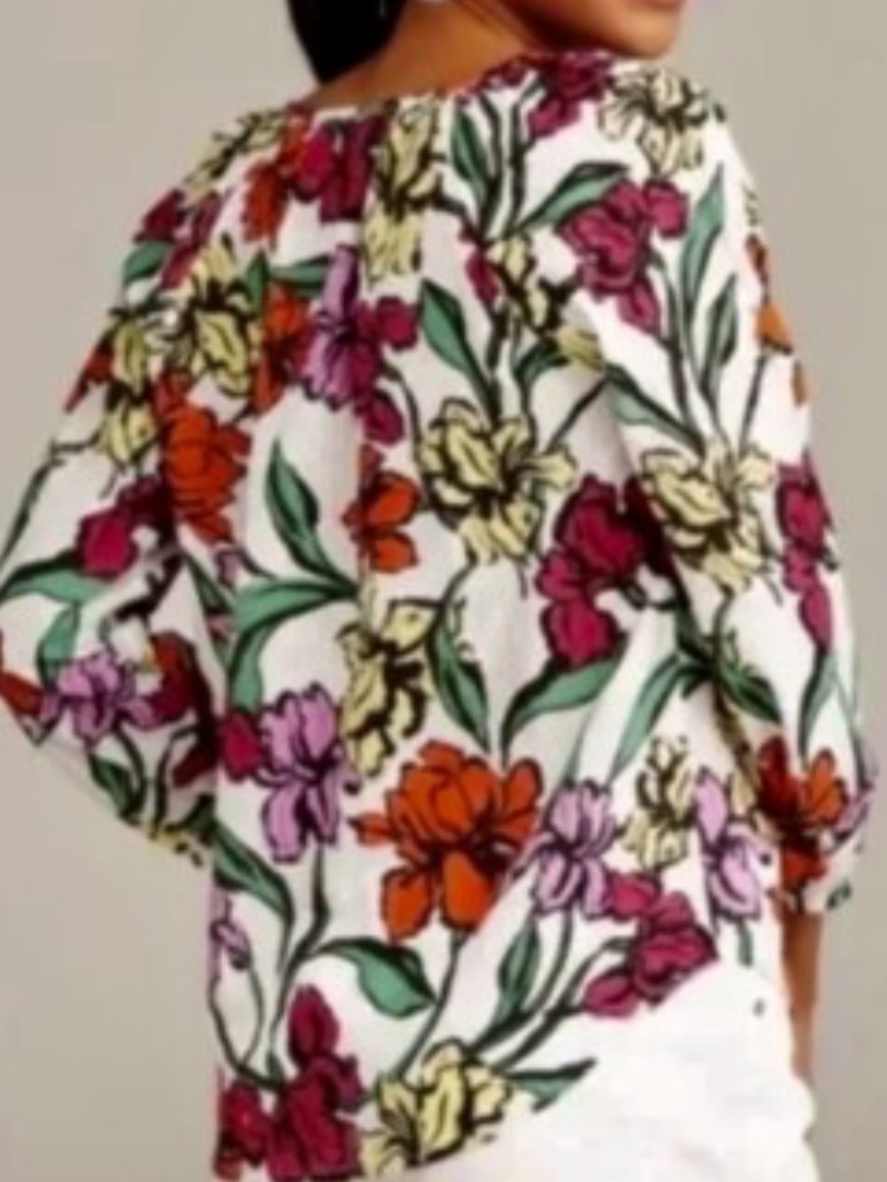 Roller Rabbit Lucy White Floral Split Round Neck Tunic Top Sz M 100% Cotton - Picture 2 of 11